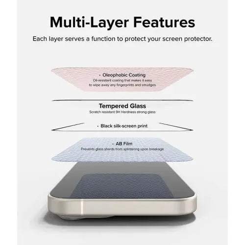 Ringke iPhone 15 Plus Screen Protector Premium Tempered Glass 9H with installation jig Transparent - iPhone 15