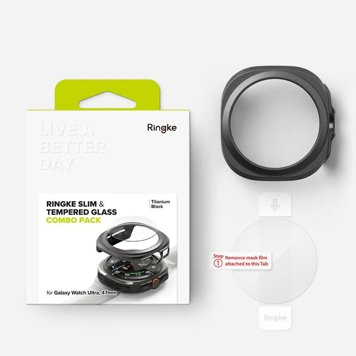 Ringke Slim &amp; Tempered Glass Case + Glass Set for Samsung Galaxy Watch Ultra 47mm - Black