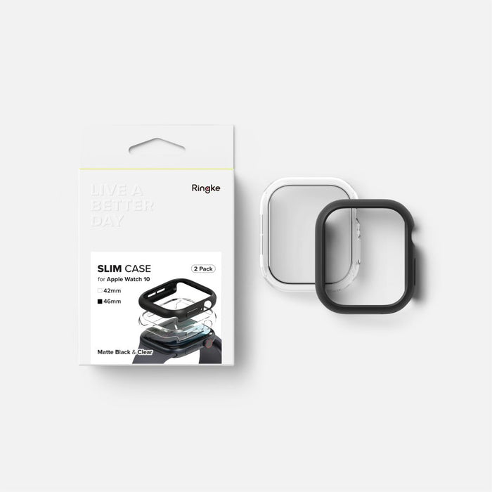 Ringke Slim 2-pack Case for Apple Watch 10 46mm - Clear and Matte Black