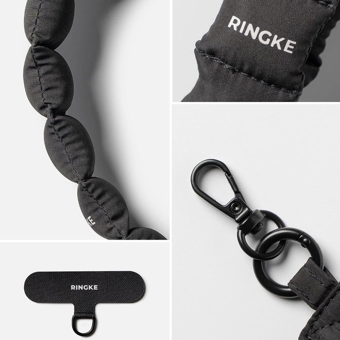 Ringke Holder &amp; Puffer Hand Strap Phone Lanyard - Black