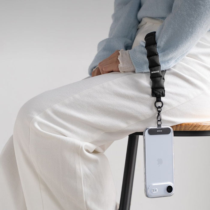 Ringke Holder &amp; Puffer Hand Strap Phone Lanyard - Black