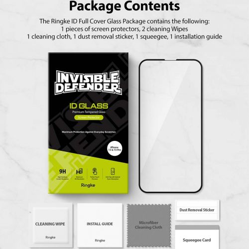 Ringke iPhone 13/13 Pro Screen Protector Invisible Defender ID Tempered Glass Black