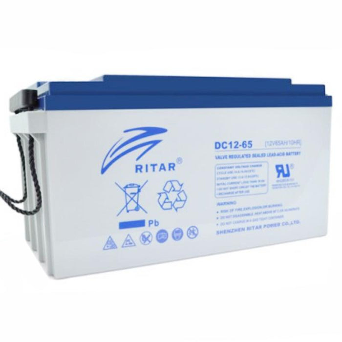 Lead AGM Deep cycle battery RITAR (DC12-65), 12V, 65Ah, 350 / 167 /182 mm F5/M8 / F11/M6, For solar systems