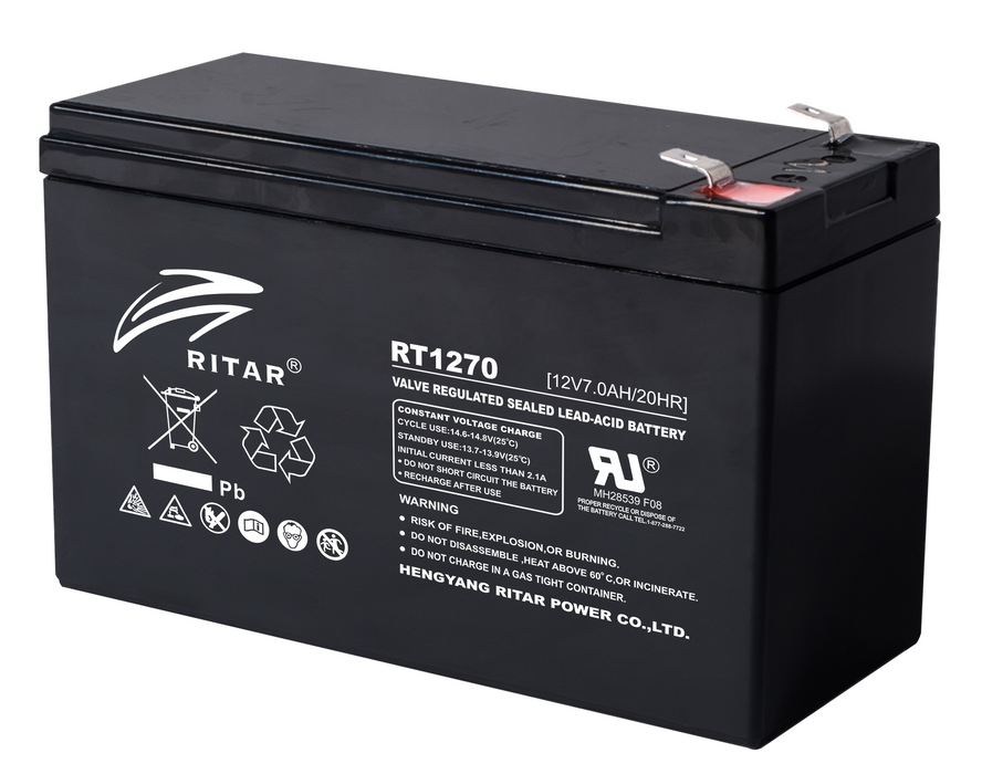 RITAR Lead Acid Battery, (RT1270) AGM, 12V, 7Ah, 151/ 65/ 94 mm, Terminal1