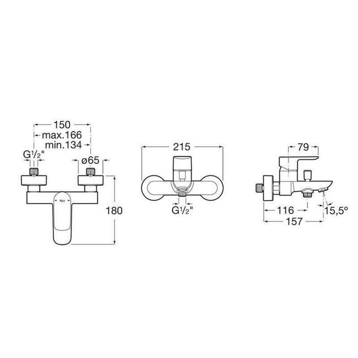 WALL-MOUNTED BATH AND SHOWER MIXER CALA ROCA