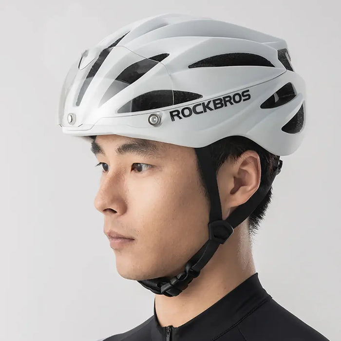 Rockbros Bike Helmet with Visor Detachable UV Goggles Unisex Glossy - White - Sport products<<<HurtelXML