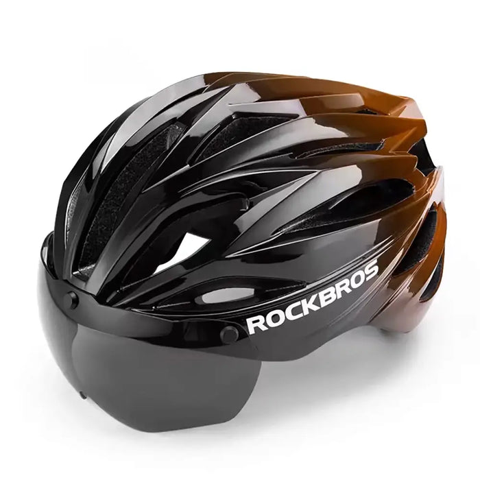 Rockbros Bike Helmet with Visor Detachable UV Protective Goggles Unisex - Black/Brown - Sport products<<<HurtelXML