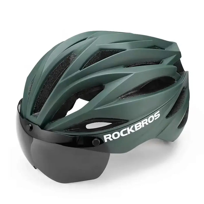 Rockbros Bike Helmet with Visor Detachable UV Protective Goggles Unisex - Green - Sport products<<<HurtelXML
