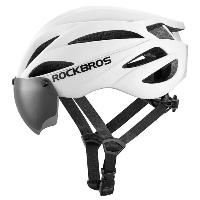Rockbros Bike Helmet with Visor Detachable UV Protective Goggles Unisex Matte - White - Sport products<<<HurtelXML