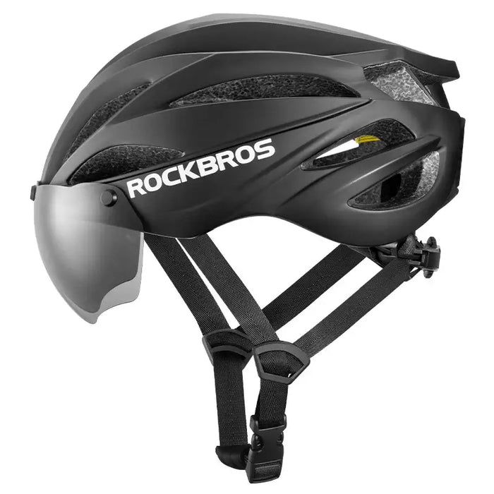 Rockbros Bike Helmet with Visor Detachable UV Protective Goggles Unisex - Black - Sport products<<<HurtelXML