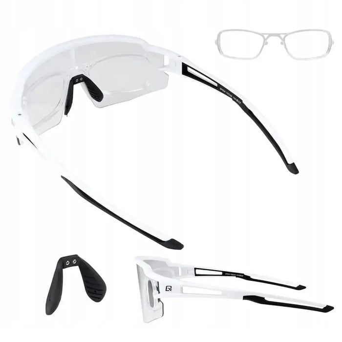 Rockbros Cycling Glasses Photochromic with UV Protection and Corrective Insert - White - Sport