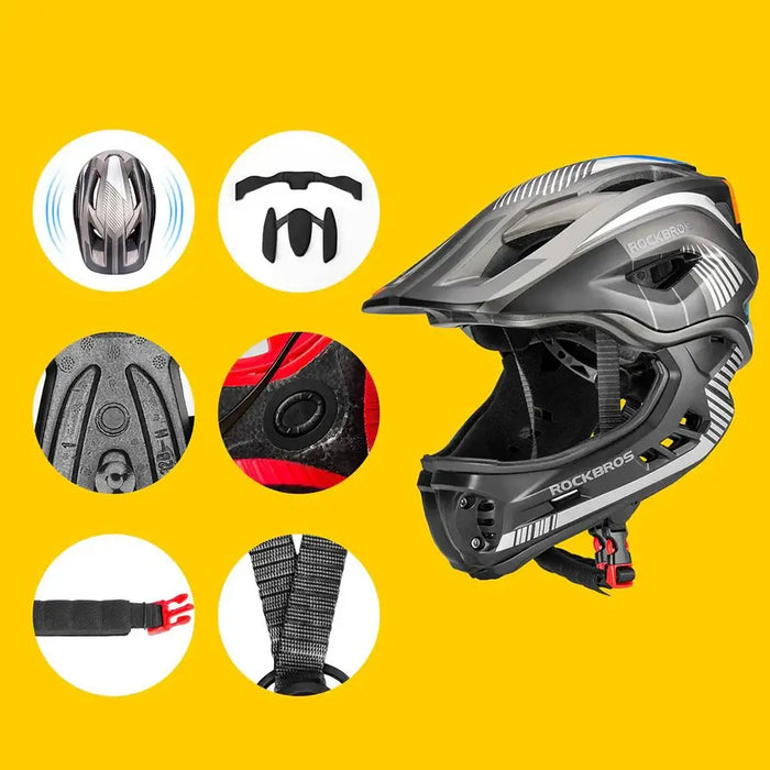 Rockbros TT-32SBTG-S children’s bicycle helmet with removable chinbar size S - gray - Sport products<<<HurtelXML