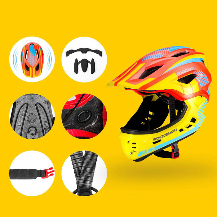 Rockbros TT-32SOYB-M children's bicycle helmet with detachable chinbar, size M - yellow-orange
