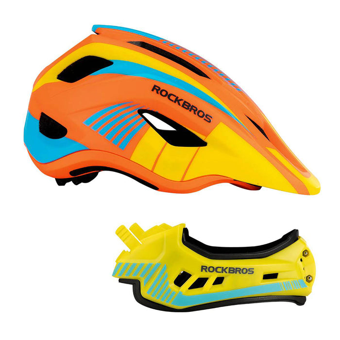 Rockbros TT-32SOYB-S children's bicycle helmet with detachable chinbar, size S - yellow-orange