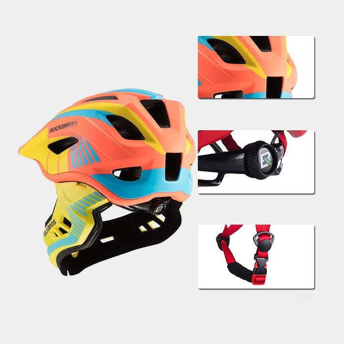 Rockbros TT-32SOYB-S children's bicycle helmet with detachable chinbar, size S - yellow-orange
