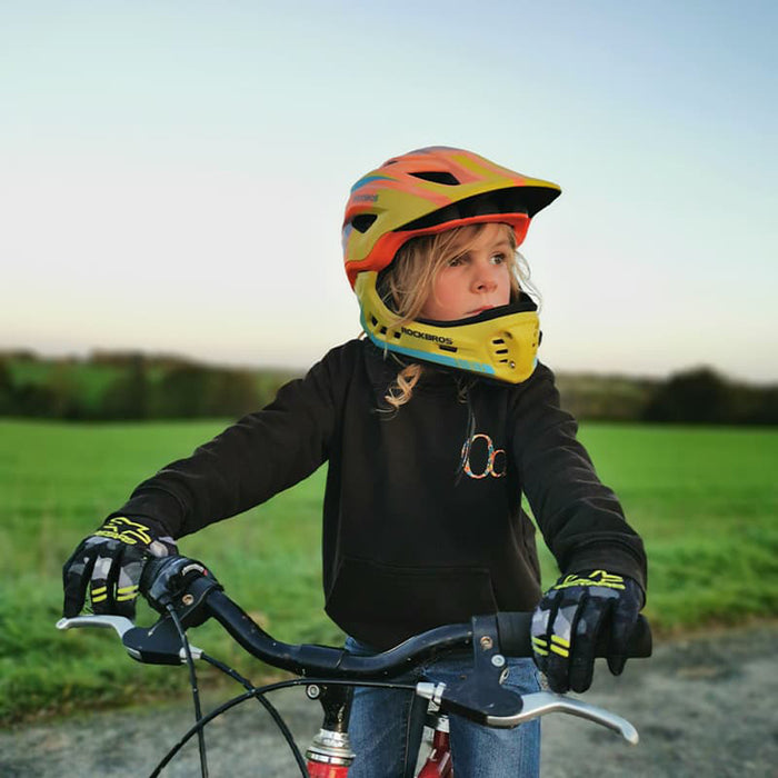 Rockbros TT-32SOYB-S children's bicycle helmet with detachable chinbar, size S - yellow-orange