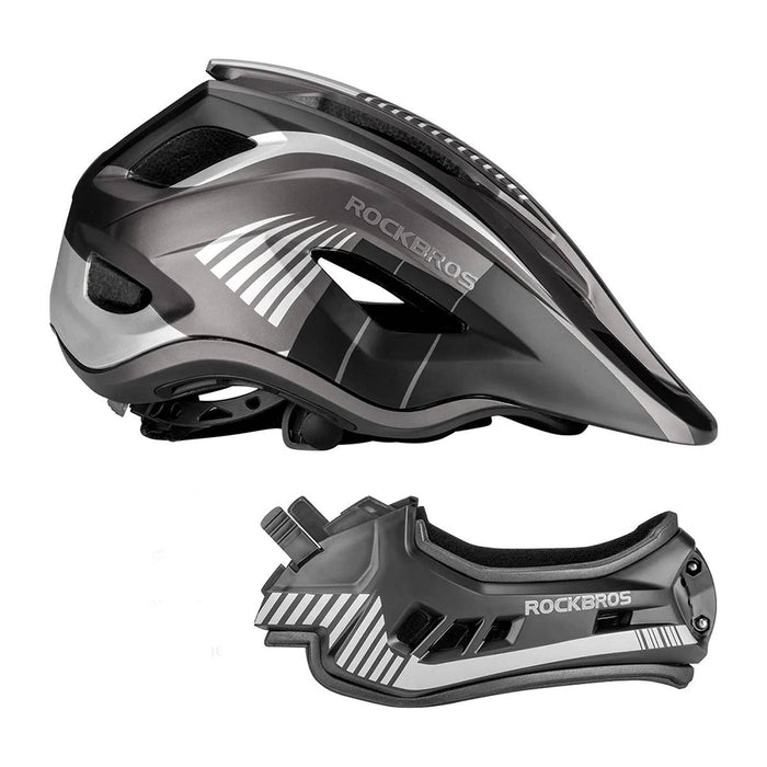 Rockbros TT-32SBTG-M children's bicycle helmet with removable chinbar, size M - gray