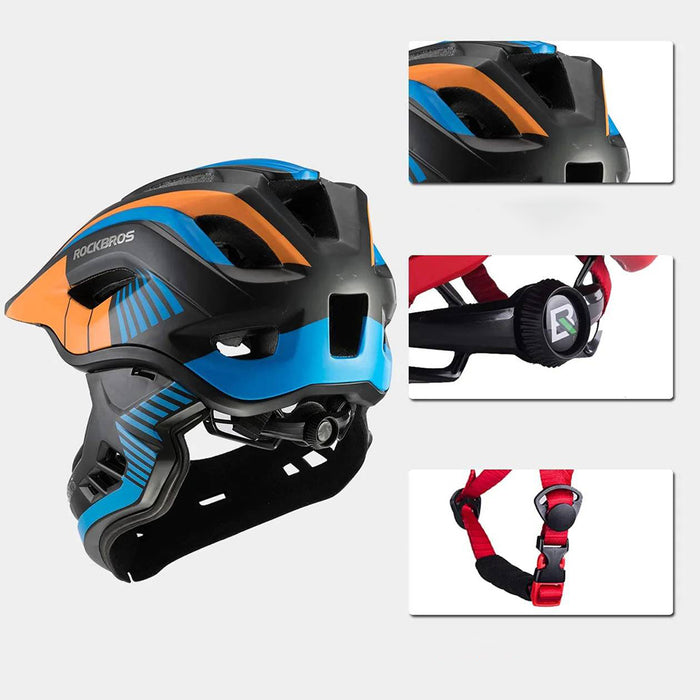 Rockbros TT-32SOBL-S children's bicycle helmet with removable chinbar, size S - black and orange