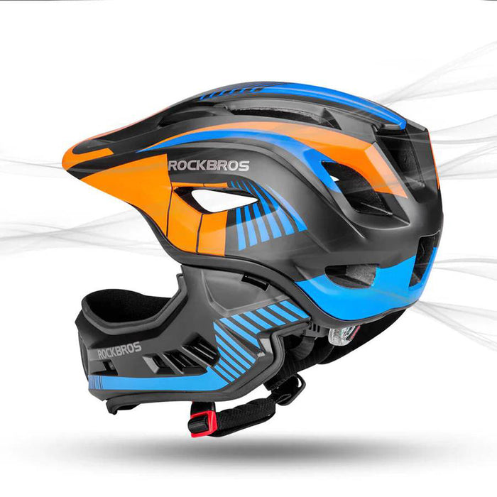 Rockbros TT-32SOBL-S children's bicycle helmet with removable chinbar, size S - black and orange