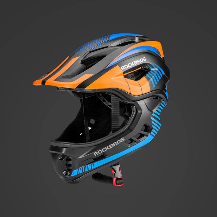 Rockbros TT-32SOBL-S children's bicycle helmet with removable chinbar, size S - black and orange