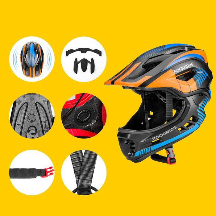 Rockbros TT-32SOBL-S children's bicycle helmet with removable chinbar, size S - black and orange