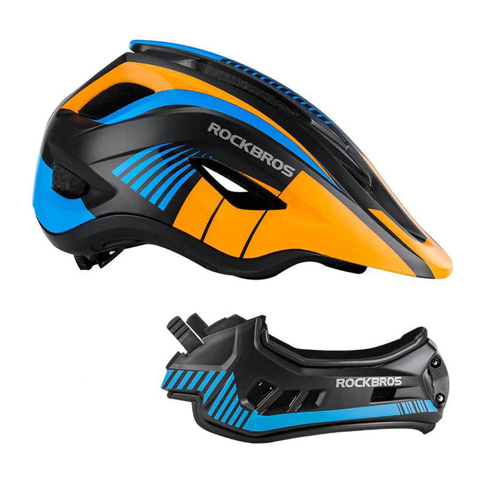 Rockbros TT-32SOBL-S children's bicycle helmet with removable chinbar, size S - black and orange