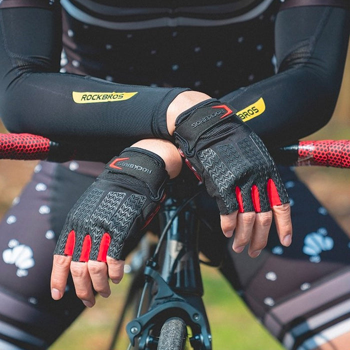 Rockbros S169BR M cycling gloves with gel inserts - black and red