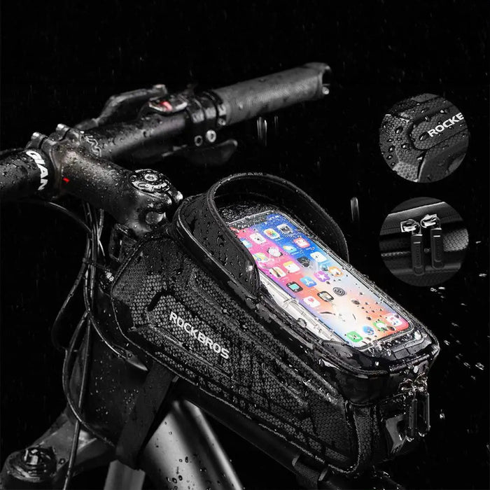 Rockbros B68 Bike Pannier for Frame, Armored, with Phone Pocket and Cover, 1.7L - Black