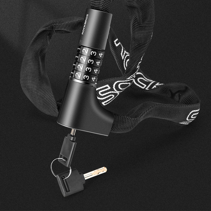 Rockbros 3230002001 bicycle lock with combination and key - black