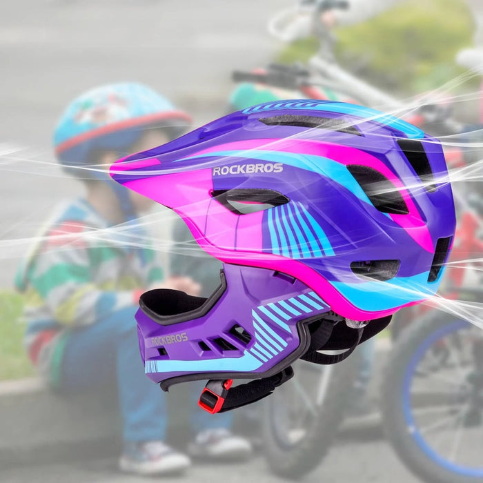 Rockbros TT-32SBPP-S Children's Bike Helmet with Detachable Chin Size S - Purple-Pink