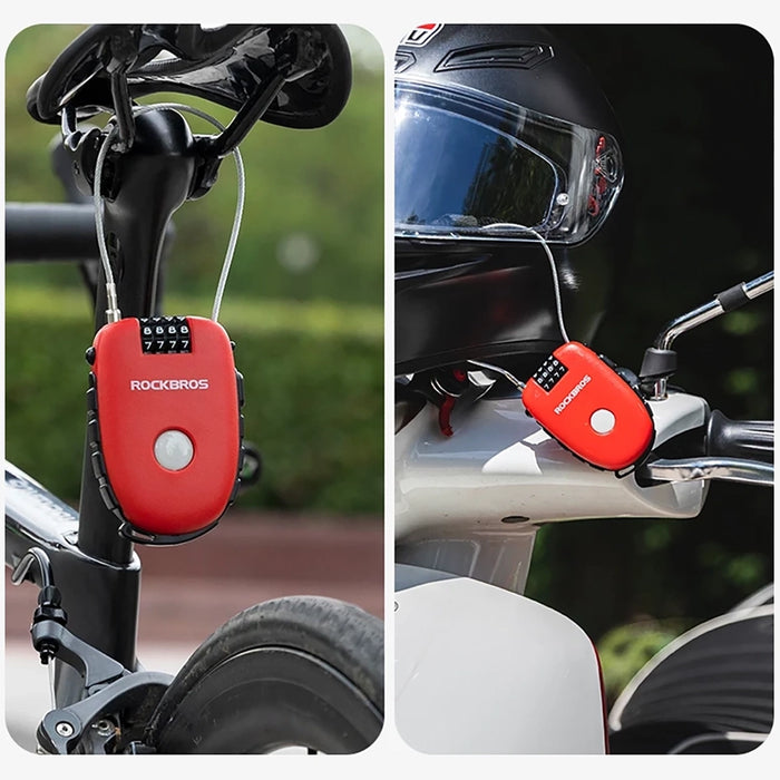 Rockbros 32420981001 bicycle lock with retractable cable - red