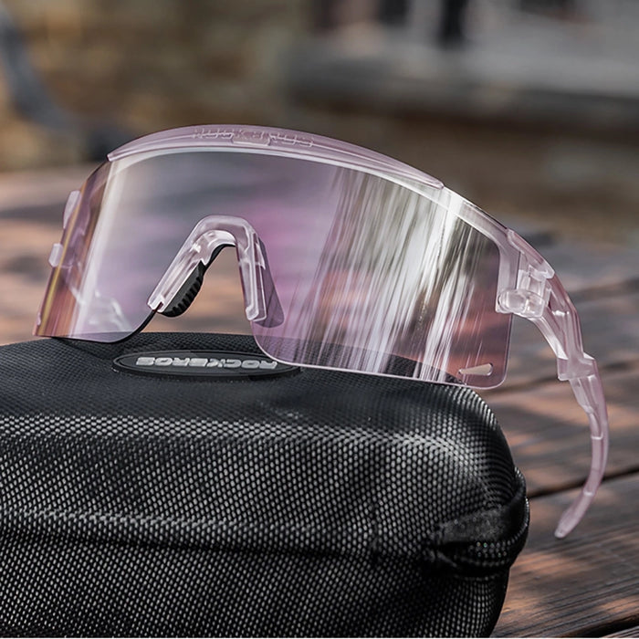 Rockbros Cycling Glasses Photochromic, with UV Protection and Corrective Insert, Clear - Purple