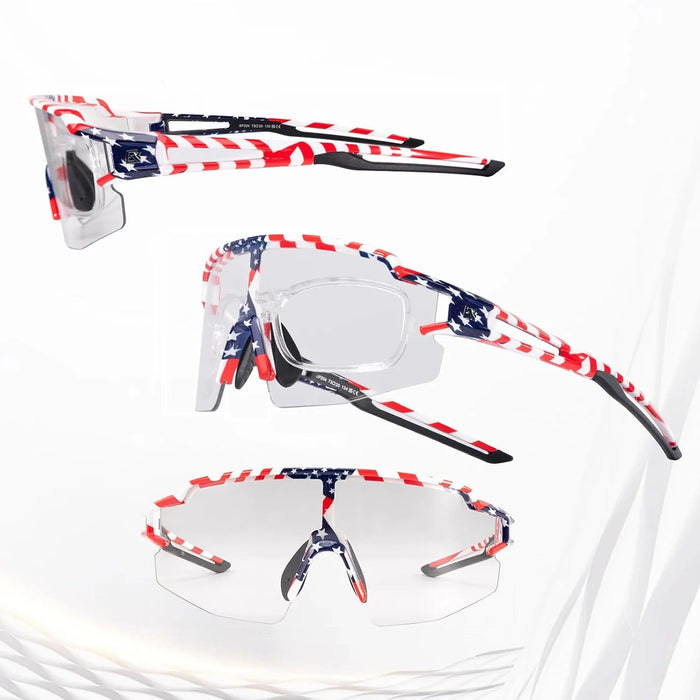 Rockbros Cycling Glasses Photochromic with UV Protection and Corrective Insert 14120008002 - USA Pattern - White