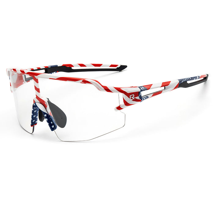 Rockbros Cycling Glasses Photochromic with UV Protection and Corrective Insert 14120008002 - USA Pattern - White