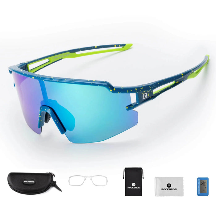 Rockbros Polarized Cycling Glasses with UV Protection and Corrective Insert Blue Lenses - Blue
