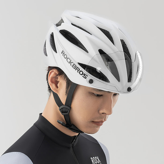 Rockbros Bike Helmet with Visor, Detachable UV Protective Goggles, Unisex, Matte - White