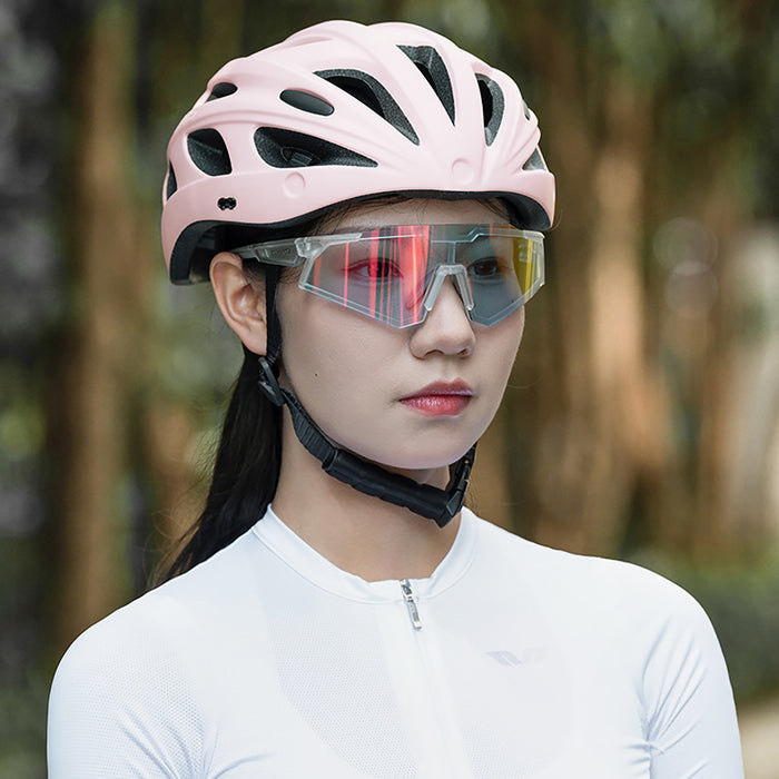 Rockbros Bike Helmet with Visor, Detachable UV Goggles, Detachable Visor, Unisex - Pink