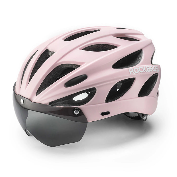 Rockbros Bike Helmet with Visor, Detachable UV Goggles, Detachable Visor, Unisex - Pink