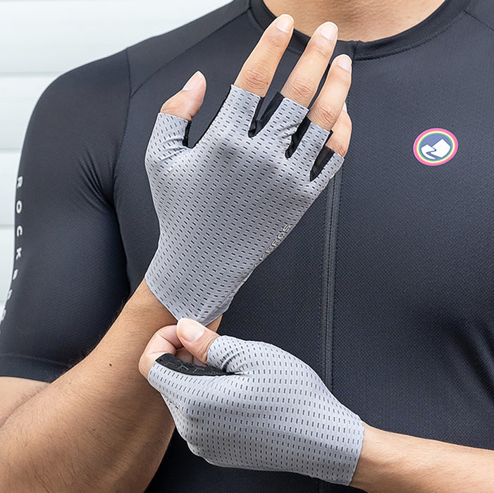 Rockbros Breathable Short Finger Cycling Gloves, Size: XL - Gray