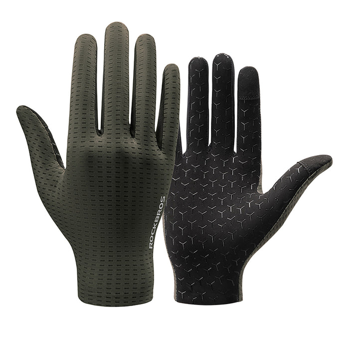 Rockbros Breathable Full Finger Cycling Gloves, Size: L - Green