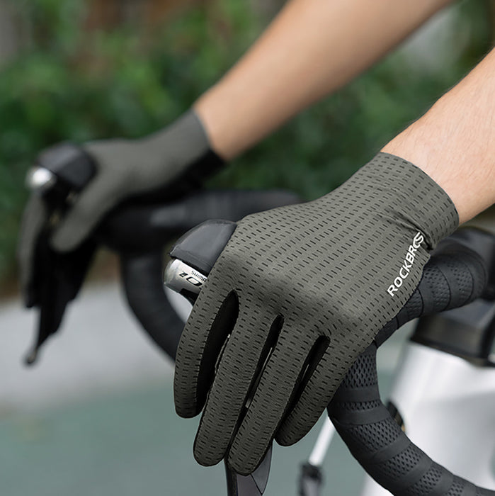 Rockbros Breathable Full Finger Cycling Gloves, Size: L - Gray
