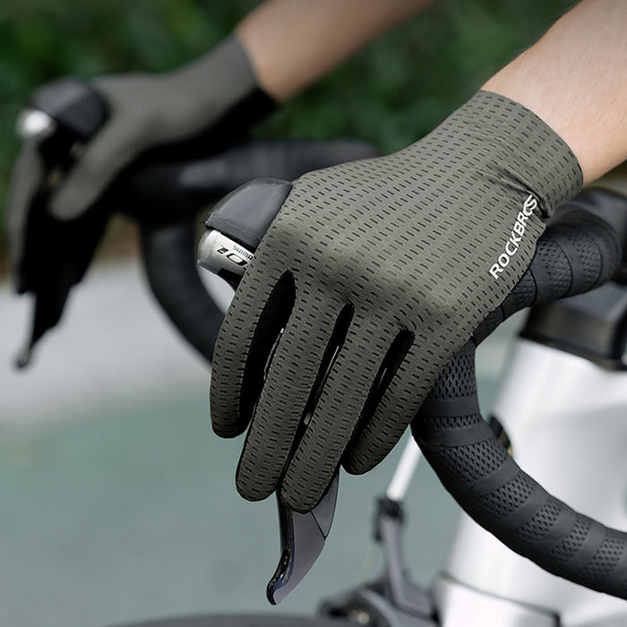 Rockbros Breathable Full Finger Cycling Gloves, Size: L - Gray