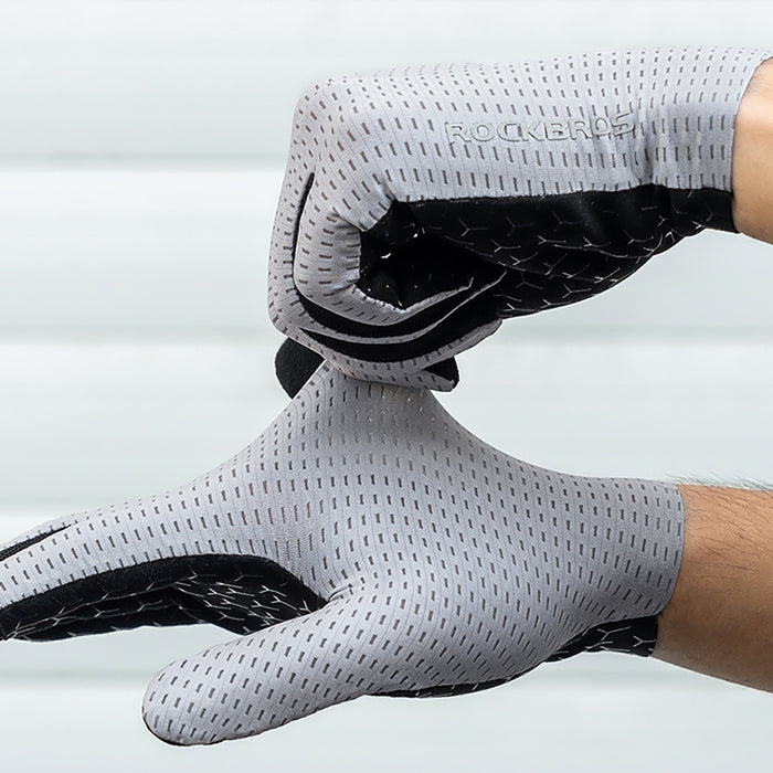 Rockbros Breathable Full Finger Cycling Gloves, Size: S - Gray