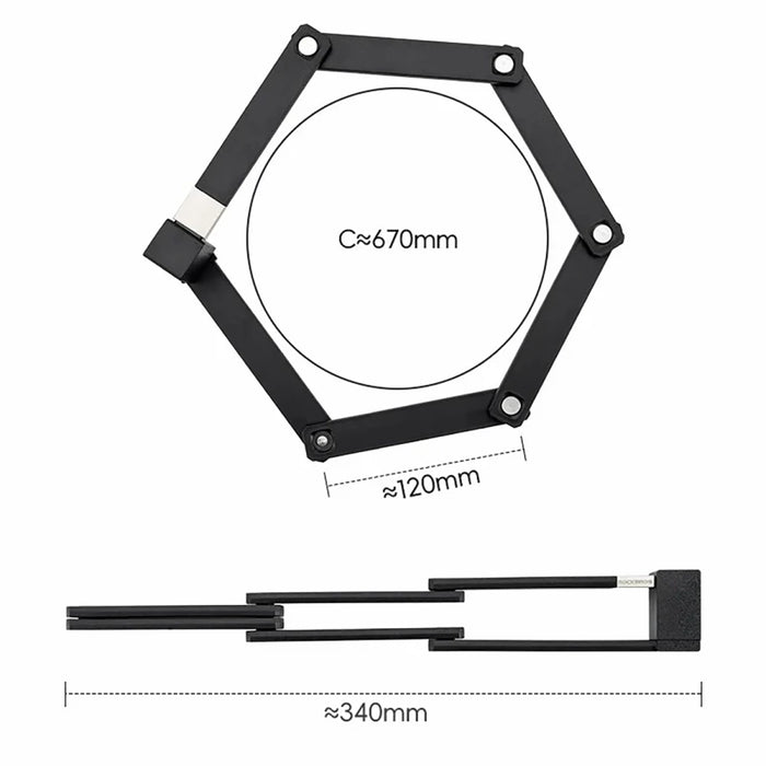 Rockbros 32140003001 foldable bicycle lock with key and handle, 88cm - black