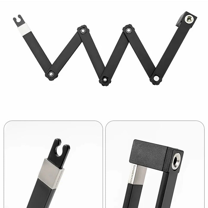 Rockbros 32140003001 foldable bicycle lock with key and handle, 88cm - black