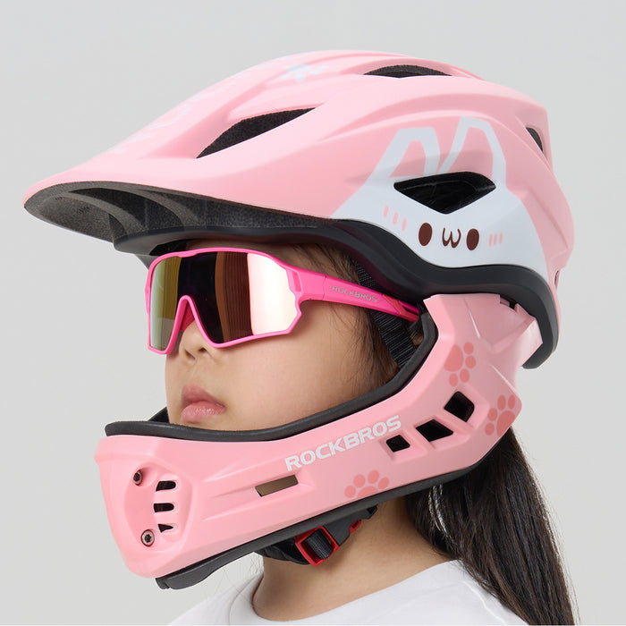 Rockbros TT-32001 Rabbit Children's Bike Helmet with Detachable Chin Size S (48-52) - Pink