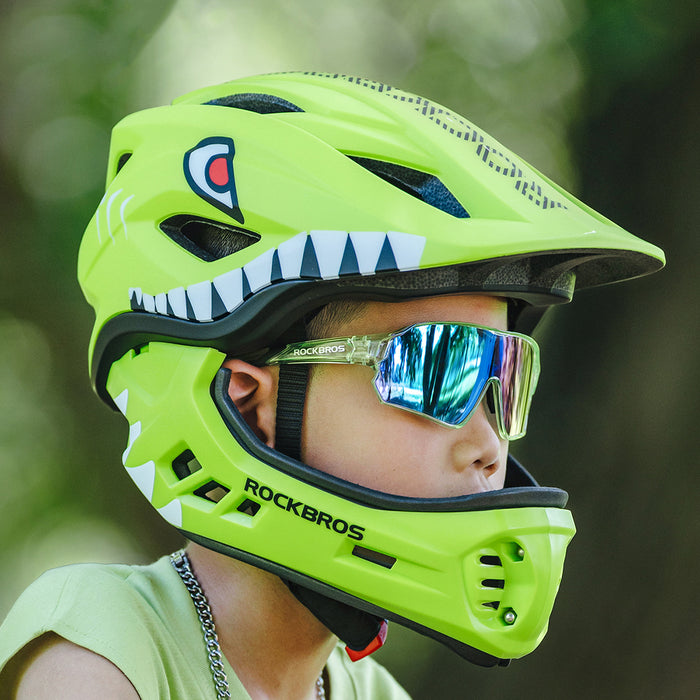 Rockbros TT-32004 Shark Children's Bike Helmet with Detachable Jaw Size M (54-58) - Green