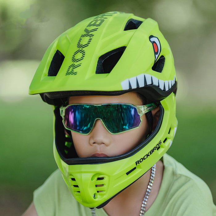 Rockbros TT-32004 Shark Children's Bike Helmet with Detachable Jaw Size M (54-58) - Green