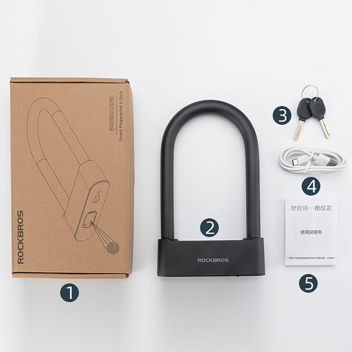 Rockbros 32210818001 SMART Bicycle Lock with Fingerprint Reader and Bluetooth Connectivity - Black