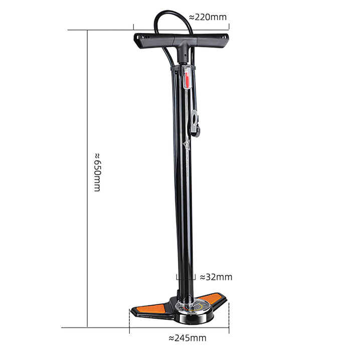 Rockbros GP6532B Floor Pump with Pressure Gauge - Black and Orange